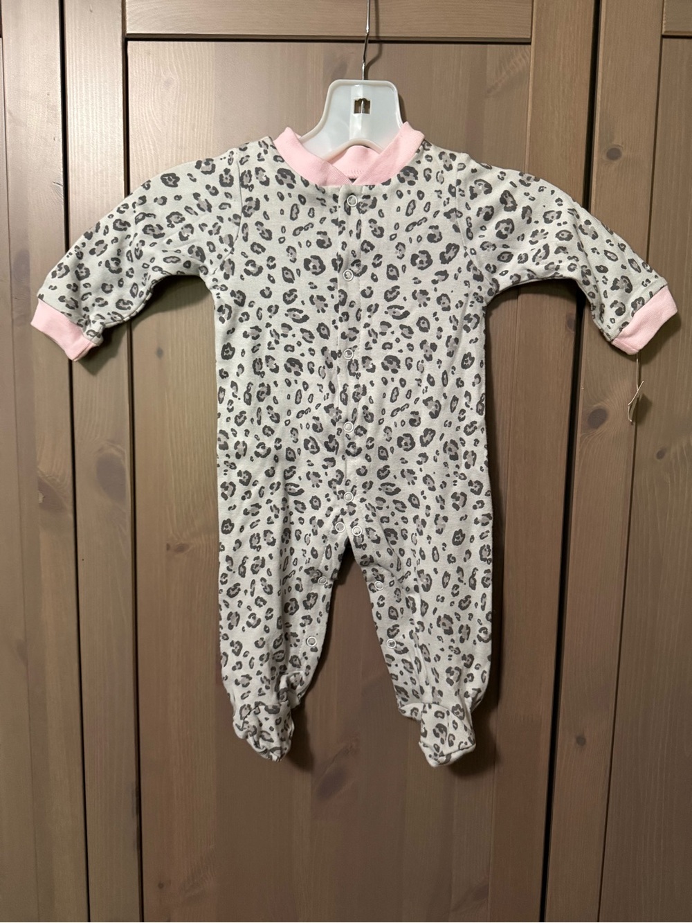 Leopard Print Footed One-Piece with Pink Trim